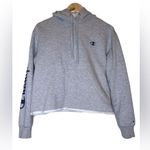 Champion  Gray Cropped Hoodie Sweatshirt Size M | Logo Sleeve Photo 0