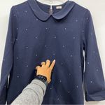 J.Crew Navy Blue Shirt Peter Pan Collar Polk a dot blouse 3/4 sleeves cotton zip back S Photo 12