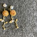 Boho Floral Dried Flower Earrings Real Rosebud‎ Gold Pearl Drop Nature Jewelry Orange Photo 2