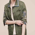 Anthropologie Embroidered Field Shirt Jacket size S Army Green Long Sleeve Photo 1