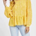 Gentle Fawn Yellow Printed Long Sleeve Peplum Blouse Size Medium Photo 2