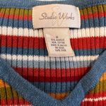 Studio Works  Women’s Medium Colorful 3/4 Slit Sleeves V-Neck Ribbed Top. Photo 5