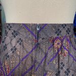 Vintage 90s Rayon Midi Skirt Taupe Purple Paisley Lattice Plaid Print High Waist Tan Size 12 Photo 5