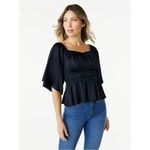 NWT Sofía Jeans black bell sleeve peplum top blouse on or off shoulder Size XS Photo 2