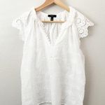 AQUA  x BLOOMINGDALE'S | Ruffle Eyelet Collar Flutter Sleeve White Cotton | Large Photo 4