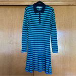 Boden Mini Collared Ribbed Knit Dress in Navy and Bright Green Size 14R New Blue Photo 1
