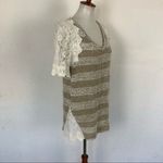 AReve Top Small Lace V Neck Short Sleeve Cottagecore Boho Tan Photo 3