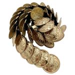 Vintage 80s Gold Coin Medallion Embossed Disc Stretch Belt One Size Boho Glam Photo 0