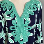 Crown & Ivy Elegant Navy, Green & White Starfish Patterned Dress. Photo 1