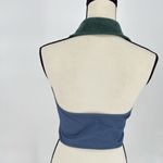 Kollyy Halter Crop Top‎ Blouse Blue Button Front Size Medium Green Collar Photo 4