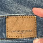 American Eagle  Midi Super Stretch Denim low rise Jean Shorts fringe hem size 0 Photo 6