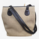 Y2K Susan Gail Tan Woven Straw Tote Shoulder Bag Brown Trim Boho Chic Purse Photo 11