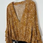 Free People  She’s Ditsy Floral Bodysuit Layered Bell Sleeves Gold Size Small Photo 6