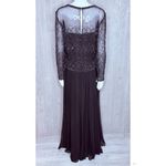 Vintage Ted lapidus long sleeve beaded sequin maxi dress silk 16 evening gown Black Photo 11
