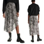 The Kooples Skirt Women Medium Black White Animal Flowing Long Asymmetric Midi Photo 1