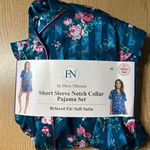 New womens Flora Nikrooz 2pc Satin short sleeve pajama set Dark Green Pink large Photo 0