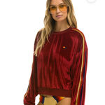 Aviator Nation Classic Velvet Relaxed Sweatshirt Red Medium Photo 3