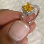 Australian Crystal Square Stone Ring Dipped In White Gold... Yellow Photo 4