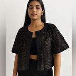 Nicole Miller  Black & Gold Cropped Jacket Women’s Size 10 Puff Sleeve Photo 0