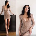Retrofête Retrofete Pamela Plunging V Neckline Nude Sequin Long Sleeve Mini Dress Size S Photo 2
