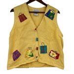 VINTAGE Yellow Shop Til You Drop Vest Embroidered Applique Purses size large Photo 0