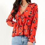 VICI Rendezvous Red Floral Deep Balloon sleeve Peplum Blouse Photo 5