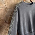 ZARA NWT Women's Gray Sweatshirt Size S Beaded Sleeve Detail Photo 2
