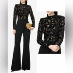 NEW NADINE MERABI Eleanor Floral Velvet long Sleeves black Jumpsuit sz 10 Photo 2