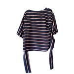 West Kei Striped Tie Waist Blouse‎ Top, Short Sleeve, Navy Blue, Red, White Photo 9