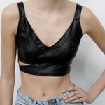 ZARA Black Faux Leather Cut Out Crop Top Photo 2
