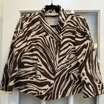 Michael Kors 100% Linen Brown Cream Chic Zebra Print Cropped Blazer Size 8 Med Photo 11