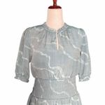 Nine West Blouson Mini Dress Sage Green Swirl Smocked Waist Women’s Size Medium Photo 4