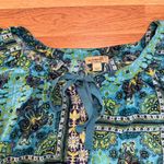One World 1X Boho Peasant Blouse Blue Green Paisley Festival Top Rayon Photo 2