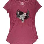 No Boundaries Junior Womens Pink Cow Skull  Cap Sleeve Shirt Size small 3-5 EUC Photo 0