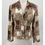 Vintage 90s Mixed Animal Print Silk Blazer Jacket Button Down Beige Womens 8 Tan Size M Photo 1