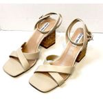 Steve Madden  Renley Raffia Block Heel Ankle Strap Sandals Bone Size 11 Prom 3.5" Photo 2