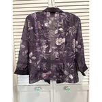 R & M Richards Chiffon Plum/Green Floral 3/4 Sleeve Open Cardigan Size Petite Photo 5