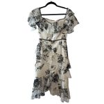 Marchesa Notte Off Shoulder Floral Lace Tiered Dress Size 4 Black Photo 4