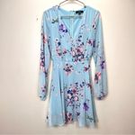 Lulus Always Yours Light Blue Floral Print Long Sleeve Skater Dress SMALL Photo 4