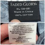 Faded Glory  Blue Floral Chambray Button Down Shirt Size Large Photo 2