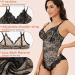 Ivory Ella Vorcy Lace Bodysuit for Women Tummy Control Backless Top V-Neck Shapewear Bodysuit Photo 1