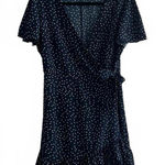 Relipop  Short Sleeve Blue Polka Dot Ruffle Mini Wrap Dress Junior Large Like New Photo 0