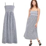 J.Crew Smocked Cotton Poplin Dress in Gingham Navy and White Size 2 Photo 11