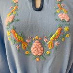 Vintage 70s CariKnits Belted Sweater Crewel Needlework M L Blue Size M Photo 5