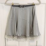Japanese Kawaii Pastel Grey Blue Lace Velvet Bow Ribbon Silky Mini Skirt Size XS Photo 0