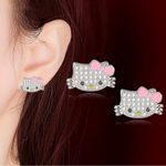 Hello Kitty  Licensed Rhinestone Stud Earrings with Pink Bow Photo 1
