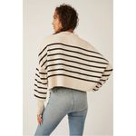 Free People Easy Street Stripe Crop Pullover Large Cream Black Coastal Preppy Photo 14