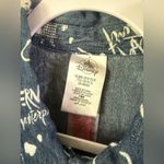 Disney Shirt Womens M Denim Blue Button Up Chambray AOP Graffiti Cruella De Vil Photo 2