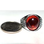Source Unknown Vivid Red Oval Stone Inlay Diamond Design Etched Band Sizes 4.5,5.5 & 6.5 Rings Photo 1