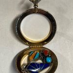 Vtg Native American Turquoise Spiny Oyster Coral Blue Lapis Sterling Pendent Lot Silver Photo 3